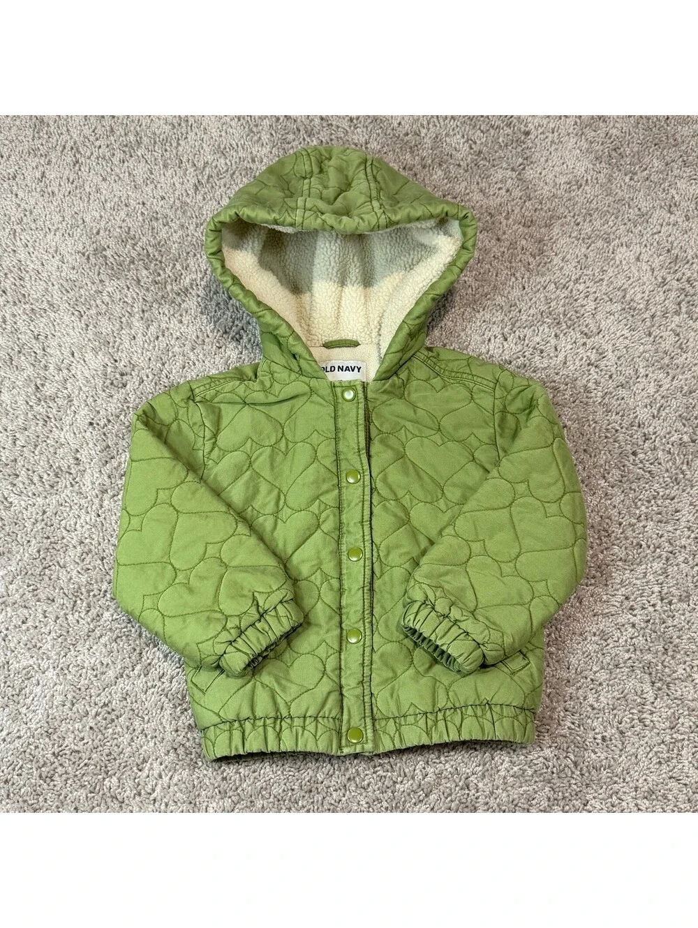 Old Navy 5T Green Quilted Hooded Jacket with Sherpa Lining